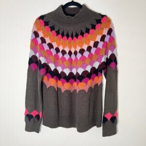 Derhy Funnel Neck Sweater Wool Mohair‎ Mix Brown Size Large